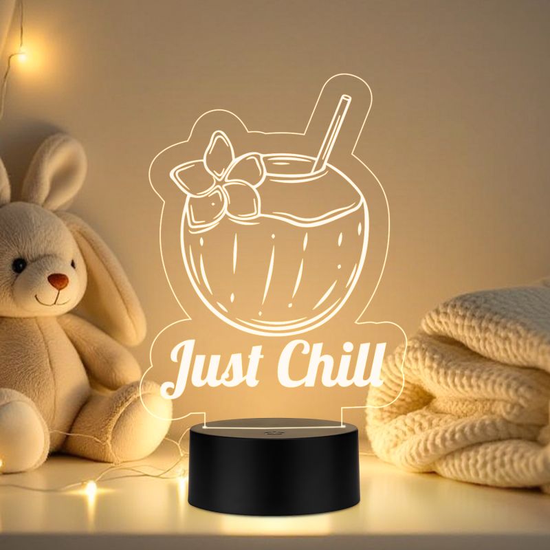 3D Illusion Just Chill Coconut Led Night Lamp with Warm White Color Home Decor